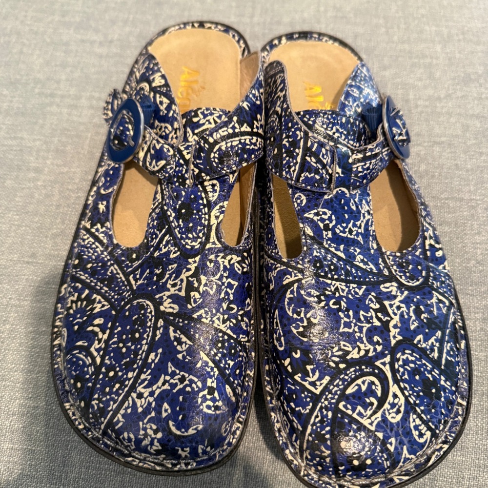 Alegria Donna Blue Paisley Leather Professional Clogs Mary Jane Shoes Size 39